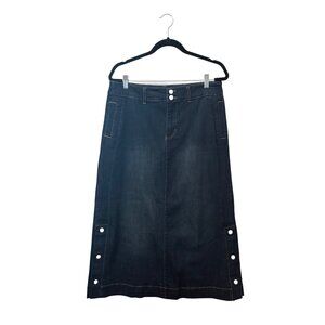 Christopher & Banks Womens Dark Denim Button Front Midi Skirt Size 10